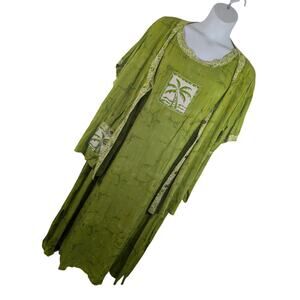 MIRROR IMAGE! LIME GREEN & WHITE TROPICAL INSPO 2PC DRESS, TOP/JACKET SET! SZ 2X